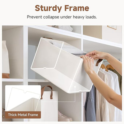 StorageWorks Storage Bins, Fabric Storage Bins for Shelves, Large Storage Baskets with Metal Frame, Closet Baskets and Bins with Handles, Beige, 2-Pack