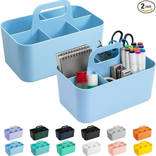 Tiawudi 2 Pack Caddy Organizer with Handle, Portable Plastic Caddy, Storage Organization for Cleaning, Bath, Makeup, Art, Craft, Stationery, Classroom and Office, Tote Organizer