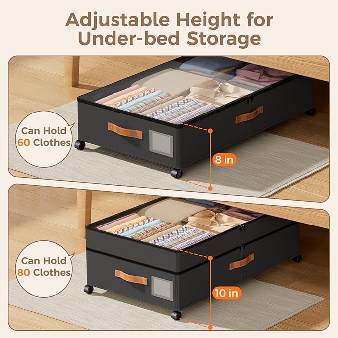 LYCDZT Under Bed Storage with Wheels, Large Capacity UnderBed Containers with Clear Lids, Shoe Organizer Under Bed Drawers, Rolling Under the Bed Storage for Clothes, Shoes, Blankets