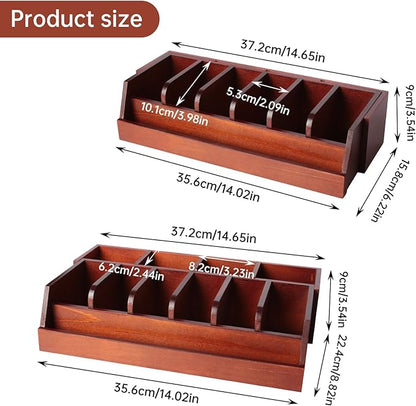 Niciksty Large Adjustable Wood Belt Organizer, 10 Compartments Belt Rack and Tie Storage Holder for Closet and Drawer, Belt Holder Organizer and Displayer, Tie Holder Storage for Men Women, Brown