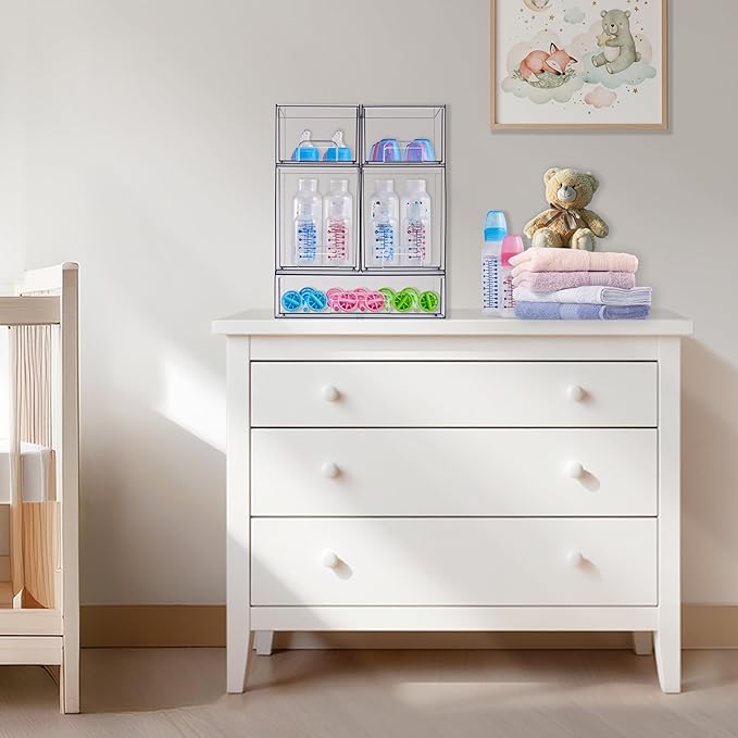 Sorbus Stackable Acrylic Storage Drawers,12 Pack Clear Plastic Organizer Bins for Baby Bottles, Makeup, Bathroom, Vanity & Kitchen Countertop Organization, Pull-Out Drawer Design for Cabinets & Pantry