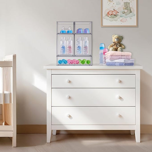Sorbus Stackable Acrylic Storage Drawers – 4 Tall + 2 Wide – 6 Pack Clear Plastic Organizer Bins for Baby Bottles, Makeup, Bathroom & Vanity, Pull-Out Drawer Design for Kitchen Cabinets
