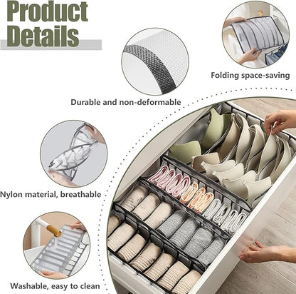 TOOVREN Bra Drawer Organizers, Underwear Wardrobe Organizers Divider, Lingerie Storage Bins, Closet Organizers and Storage Boxes, Foldable Closet Storage Box for Underwear Bra Socks (6 Grids,2 Pack)