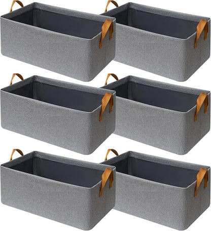 SNWDN 6 Pack Closet Cloth Storage Bins for Shelves,Large Storage Baskets for Shelves, Fabric Bins for Closet organization with Handles（Grey 17''L x 12.6''W x 7.5''H）