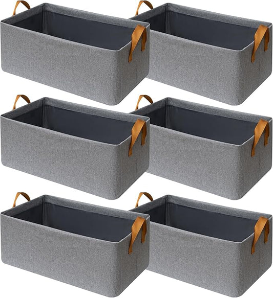 SNWDN 6 Pack Closet Cloth Storage Bins for Shelves,Large Storage Baskets for Shelves, Fabric Bins for Closet organization with Handles（Grey 17''L x 12.6''W x 7.5''H）