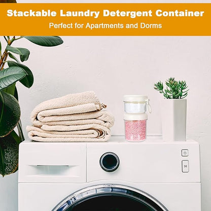 Portable Laundry Detergent Dispenser with Handle, Stackable Laundry Storage Containers for Apartments and Dorms, Small Plastic Detergents Organizer for Scent Booster Pods Tablets Powder- 2 Tier