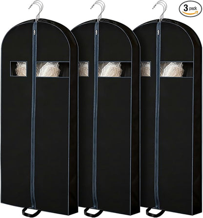 3 Pack 60 inch Dress Garment Bags for Closet Organization and Travel – Long Garment Covers for Dresses, Suits, Coats and Gowns
