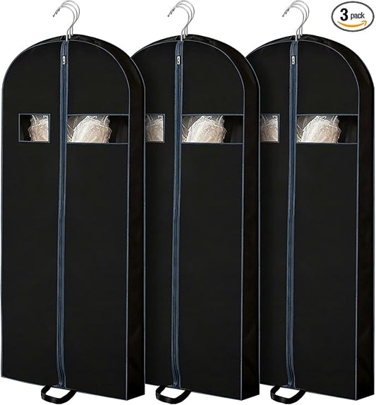 3 Pack 60 inch Dress Garment Bags for Closet Organization and Travel – Long Garment Covers for Dresses, Suits, Coats and Gowns