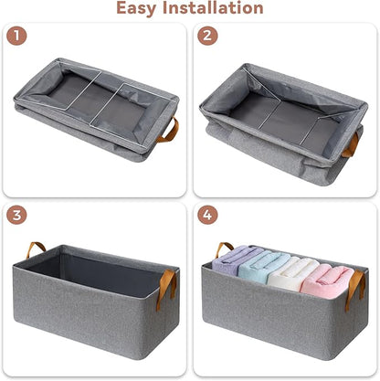 SNWDN 4 Pack Closet Cloth Storage Bins for Shelves,Large Storage Baskets for Shelves,Fabric Bins for Closet organization with Handles（Grey 17''L x 12''W x 10''H）