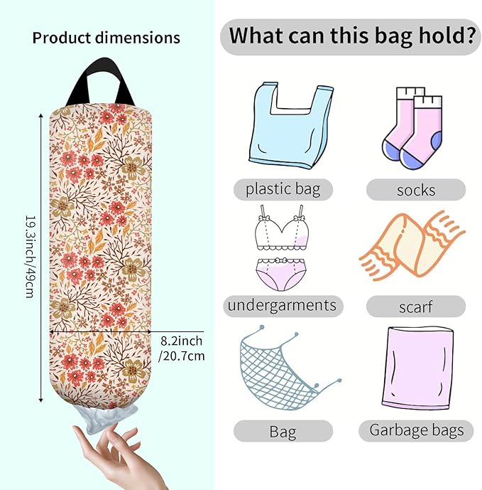 Plastic Bag Holder, Wall Mount Grocery Bag Organizer, Funny Hanging Trash Storage Dispenser for Home Kitchen Cute Yellow Floral