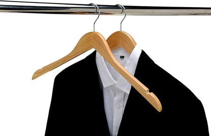 Quality Semi Curved Wooden Suit Hangers, 20-Pack Smooth Finish Solid Wood Coat Hanger with Swivel Hook, Jacket, Pant, Dress Clothes Hangers (Natural, 20)