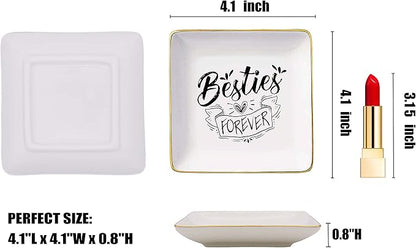 Friendship Gifts for Women,BFF Bestie Women - Funny Birthday,Valentines,Christmas Gifts for Friends,Besties,Soul Sister,Unbiological Sister,Her - Ceramic Jewelry Holder Ring Dish Trinket Tray
