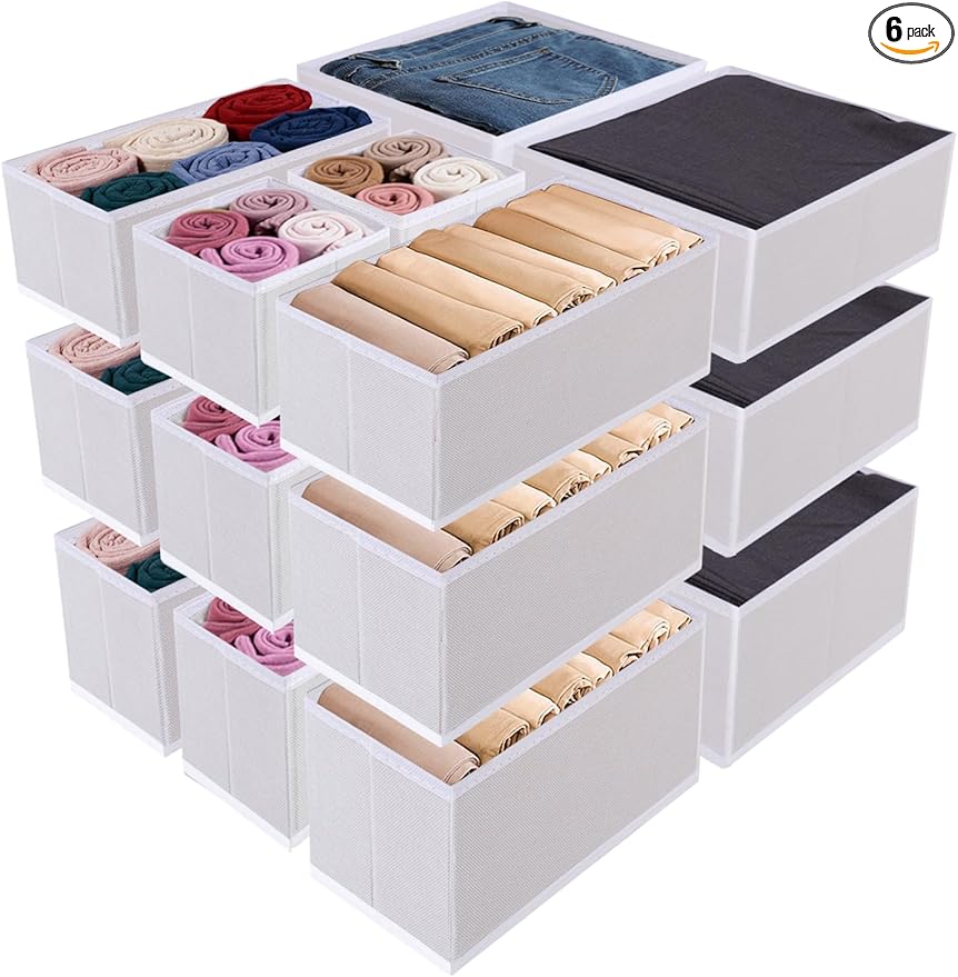 Drawer Organizer Set for Baby Clothes, Nursery Dresser Storage, Closet Dividers for Socks, Underwear, Bra (White, 18 pcs)