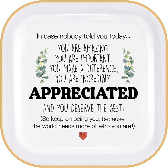 PUDDING CABIN Thank You Gifts for Women - 4"x4" Ceramic Jewelry Dish Tray - Birthday Appreciation Inspirational Gifts for Women Coworker Teacher Friends Employee
