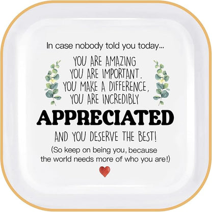 PUDDING CABIN Thank You Gifts for Women - 4"x4" Ceramic Jewelry Dish Tray - Birthday Appreciation Inspirational Gifts for Women Coworker Teacher Friends Employee
