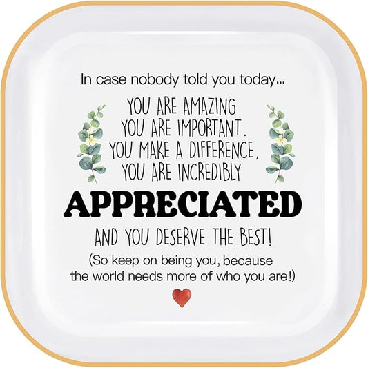 PUDDING CABIN Thank You Gifts for Women - 4"x4" Ceramic Jewelry Dish Tray - Birthday Appreciation Inspirational Gifts for Women Coworker Teacher Friends Employee