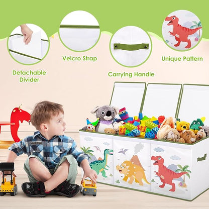 Toy Storage Bin with Lids,Extra Large Toy Box Chest with Handles for Kids Boys Girls,Collapsible Storage Organizer Box Bin Basket for Bedroom,Playroom, Nursery,37.8"x12.6" x15.7",Dinosaur