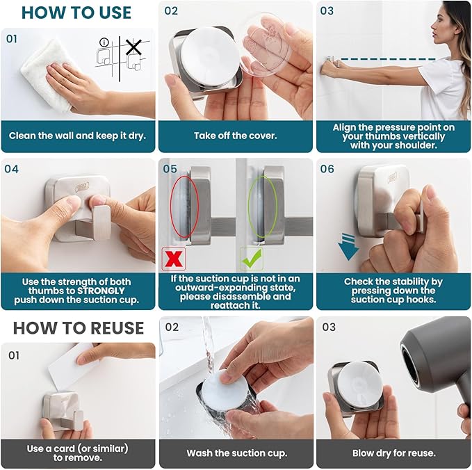 TAILI Thickened 304 Stainless Steel Bathroom Suction Hook for Towel, Loofah, Bathrobe, Patented Strong Suction Cup Holder, Damage-free Hanging Glass Shower Wall Hook, Hold Up to 11 Lbs, 2 Pack, Silver