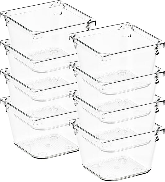 Ravinte Decor 8 Pack Drawer Organizer - 3" X 3" Clear Acrylic Storage Bins with Non-Slip Pads, Versatile Desk Tray for Makeup, Jewelry, Kitchen, Bathroom, and Office Organization