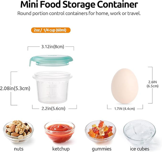 U-Taste 2oz Silicone Food Container: Mini Kitchen Storage with Airtight Lid, Freezer & Microwave Safe, Dip Box with Date Marking Circle, Clear Round Stackable for Sauce, Dressing, Condiment -Aqua Sky