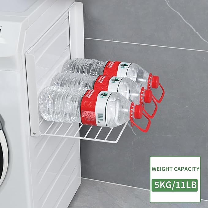Magnetic Multi-Purpose Organizer Shelf – Space-Saving Side Storage for Washing Machine & Bathroom, Folding Towel Rack for Laundry Room & Camper Sink Area – White
