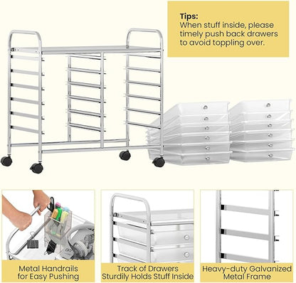 Giantex 12 Drawers Rolling Cart, Mobile Storage Drawer Cart, Classroom Organizer Cart for Office School Supplies Tools Scrapbook Paper Craft Small Printer, Utility Cart on Wheels, Clear