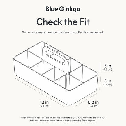 BLUE GINKGO Stackable Organizer Caddy – Korean-Made Portable Tote for Bathroom, Office, Crafts, or School Supplies (Long Rectangle, White)