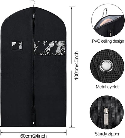 BOMEI PACK Black Garment Bags for Hanging Clothes or Travel 40" Suit Bags for Storage of Coats,Sweater, Jacket,T-shirts and Dresses(4 Packs)