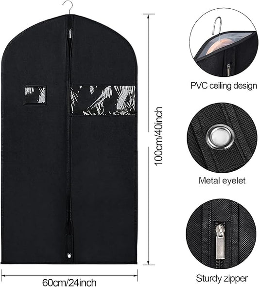 BOMEI PACK Black Garment Bags for Hanging Clothes or Travel 40" Suit Bags for Storage of Coats,Sweater, Jacket,T-shirts and Dresses(4 Packs)