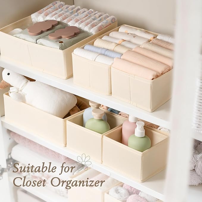 Criusia Drawer Organizers 18-Piece Set, Dresser Organizer for Baby Clothes, Foldable Closet Storage & Drawer Dividers for Underwear, Socks, Nursery (Beige)