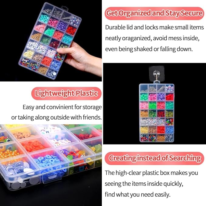 IOOLEEM 28 Grids Plastic Bead Organizer Box, Organizer Container Storage Box, Dividers for bead arts and crafts.(2 Pack)
