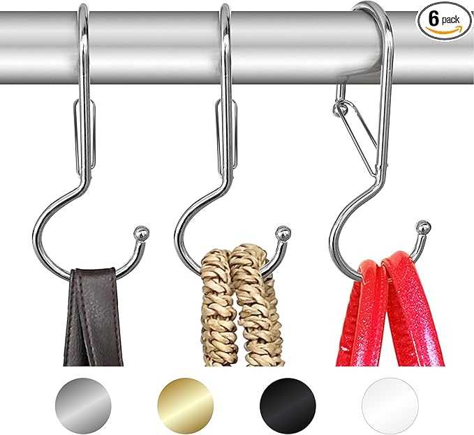 Blau Marité 6 Purse Hanger for Closet. Tote Hanger. S-Shaped Hooks S Hooks Twist Design. Anti Drop S-Shaped Hook for hanging handbags with Safety Buckle to Prevent Falls. Heavy Duty. (Silver, Twisted)