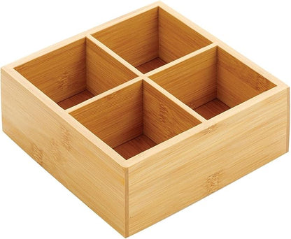 mDesign Bamboo Divided Storage Bin Container, Drawer Organizer Crate Box for Kitchen Pantry Cabinet, Shelf, Island Countertop, Holds Snacks, Spices, Drinks, Echo Collection, Natural/Tan