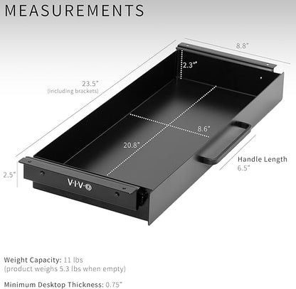 VIVO 22 inch Under Desk Slide Out Storage Organizer, Pull Handle Drawer, Black, DESK-DR22H-B