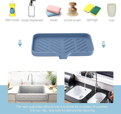 EGWON Silicone Sink Tray, Self-Draining Kitchen Soap Tray, Premium Silicone Soap Holder for Bathroom, Kitchen Counter Sink Caddy Organizer