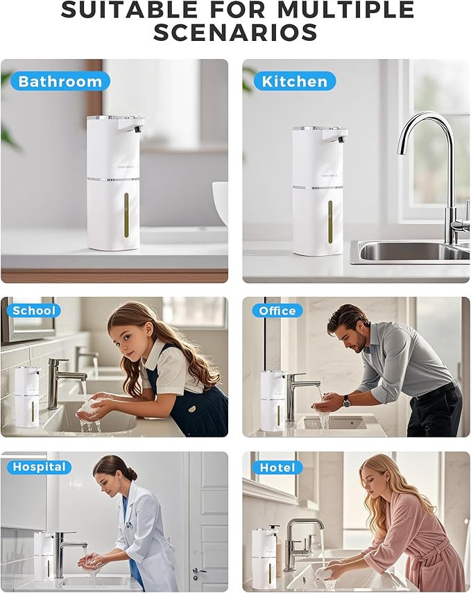 DODO MEKIA Automatic Foaming Soap Dispenser, 13.5oz/400mL, USB Rechargeable, 9-Adjustable Foam Levels, IPX5 Waterproof, Touchless & Wall/Tabletop Use for Kitchen Bathroom, White
