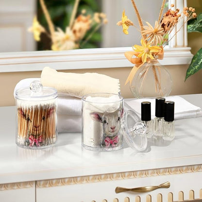 MNSRUU 4 Pack Qtip Holder Organizer Dispenser Cute Sheep Pink Bathroom Storage Canister Cotton Ball Holder Bathroom Containers for Cotton Swabs/Pads/Floss