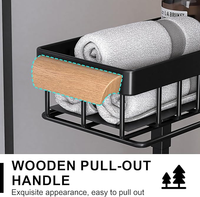 2-Tier Sliding Under Sink Organizer, L-shape Pull Out Cabinet Organizers, Multi-purpose Sink Storage Shelves, Metal Mesh Drawer Organizer for Bathroom Kitchen (Black, Pull-Down Style)