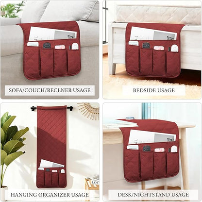 AUVCAS Sofa Armrest Organizer Non-Slip Arm Chair Bedside Caddy Storage Organizer for Recliner Couch with 5 Pockets for Cell Phone TV Remote Control Magazines (RED)