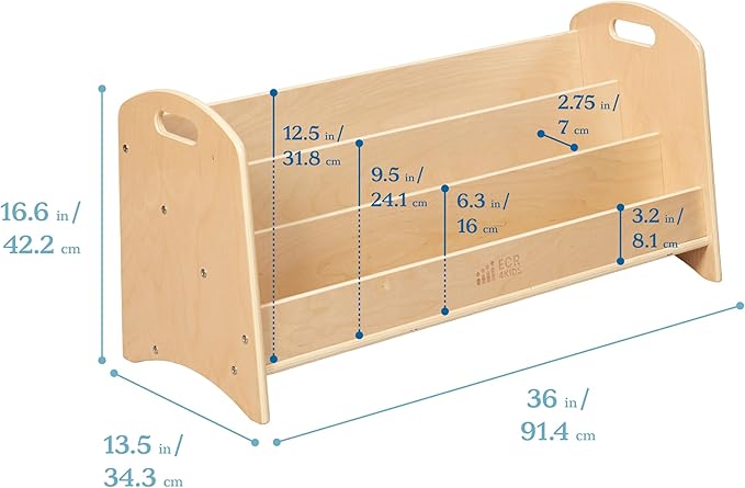 ECR4Kids 3-Shelf Floor Book Display with Handles, 36in, Childrens Furniture, Natural