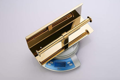 BGL Double Toilet Paper Holder Stainless Steel 304 Wall Mounted Two Heads Roll Tissue Holder with Shelf (Gold)