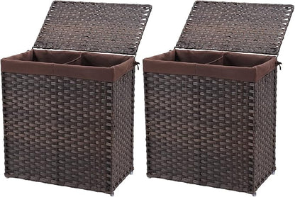 Mxfurhawa Slim Laundry Basket on Wheels, Heavy Duty Cotton Liner Laundry Storage Hamper with Handles, Collapsible Clothes Wire Basket Organizer Laundry Bag (2PCS-01B)