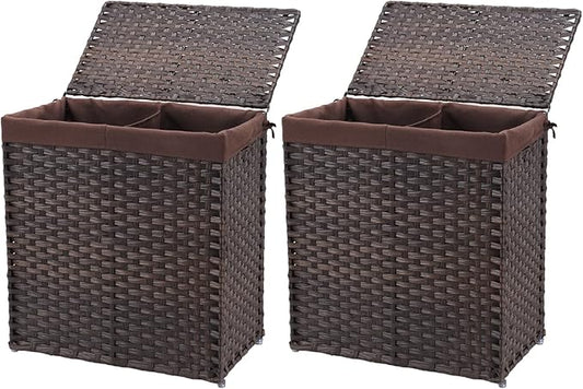 Mxfurhawa Slim Laundry Basket on Wheels, Heavy Duty Cotton Liner Laundry Storage Hamper with Handles, Collapsible Clothes Wire Basket Organizer Laundry Bag (2PCS-01B)