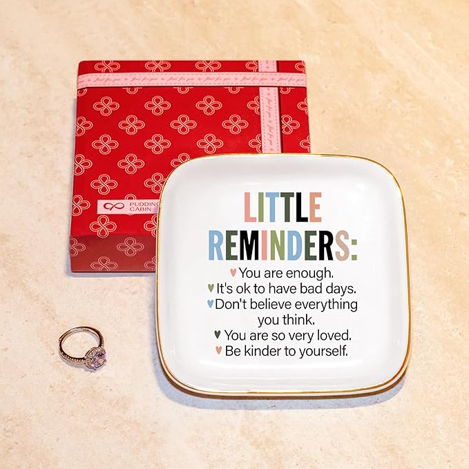 Motivational Gifts for Women – Little Reminders: You are enough... Affirmations Ring Dish, Inspirational Quote Jewelry Tray Gifts For Friends,Besties,Coworkers Employee Appreciation Gift