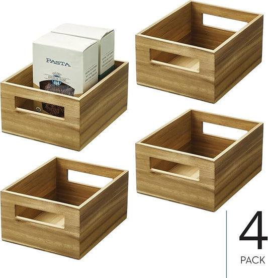 iDesign Acacia Wood Pantry Storage Bin with Handles - Set of 4 - Natural