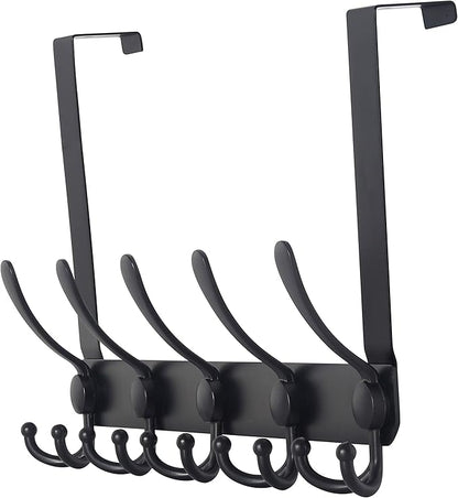 Dseap Over The Door Hook Hanger - Fits 1 3/8" to 1 3/4" Standard Doors | 5 Tri Hooks Heavy Duty Towel/Coat Rack | Door Organizer for Clothes, Jackets, Hats, Towels, Black