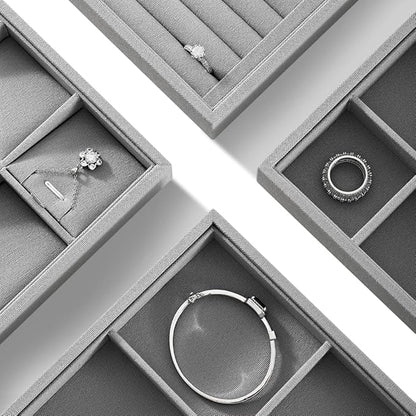Dansmiy Linen 24 Grid Stackable Rings Earrings Display Tray, Brooch Ear Stud Cufflinks StorageTray, Jeweler Shop Counter Showcase Table Top Organizers, Makeup Table Drawer Insert Jewelry Tray