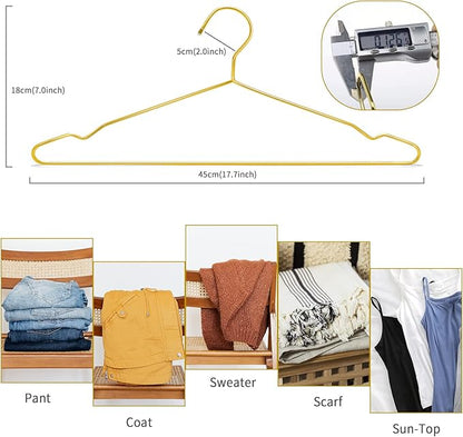 Nature Smile 20 Pack 17.7 Inch Men's Heavy Duty Metal Hangers, Space Saving Wire Coat Hanger for Everyday Use, Gold