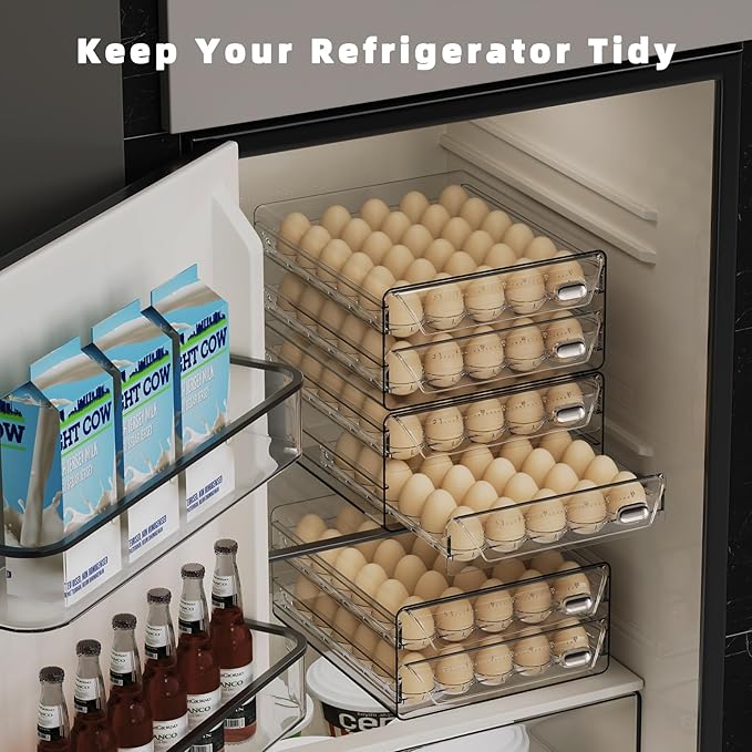 HIYOHIYO Clear 40 Egg Holder for Fridge, High Capacity Egg Storage for Refrigerator, Large Egg Container for Refrigerator, Stackable Eggs Storage Trays for Countertop (2 Layer, 9.8"x 8.5"x 5.5")