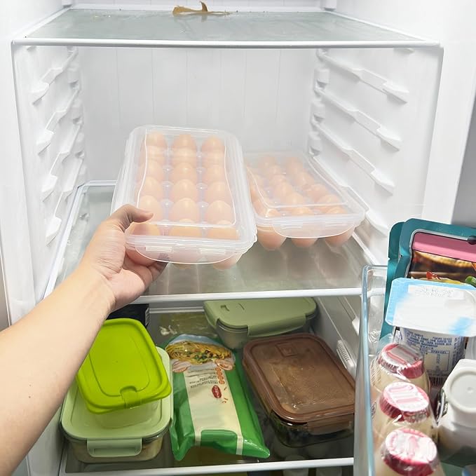 2 Pack Covered Egg Holders For Refrigerator, Plastic Storage Container/Deviled Egg Tray Carrier with Lid Fits 18X2 Eggs(36 Eggs)